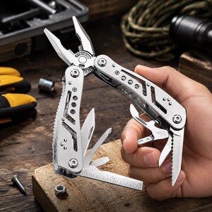 12-in-1 Multitool Pliers w/ 11 Magnetic Bits, 420 Stainless Steel Foldable Pocket Knife, Self-Locking EDC Tool, Camping Gift for Men