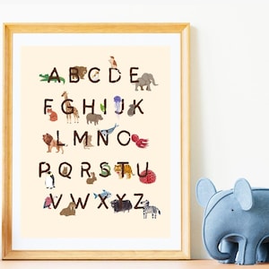 Kids Educational Poster, ABC Animal Alphabet Poster, Nursery Playroom Wall Decor, Montessori Learning Poster