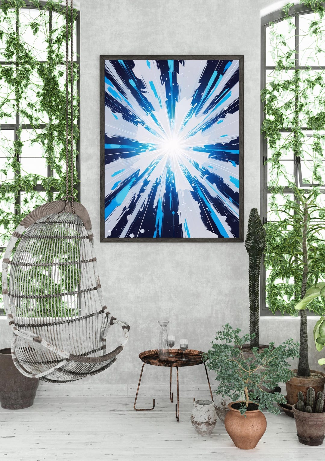 Luminous Core Abstract Art, Cosmic Energy Digital Print, Blue ...