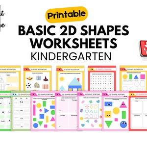 Utskrivbart arbetsblad med former för förskola | 2D-geometri matteaktivitet för barn | Mattearbetsbok för dagis, hemundervisning | Direktnedladdning i PDF-format