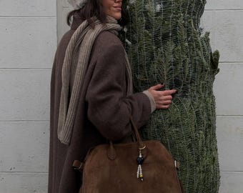 Oversized Suede Leather Tote Bag: Handmade Brown Carryall Christmas Gift Idea Gift For Mother