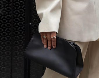 Black/Brown Leather Peggy Clutch Bag Women Small Shoulder Baguette Commuter Purse Minimalist Crossbody Handbag Trend Underarm Daily Work Bag