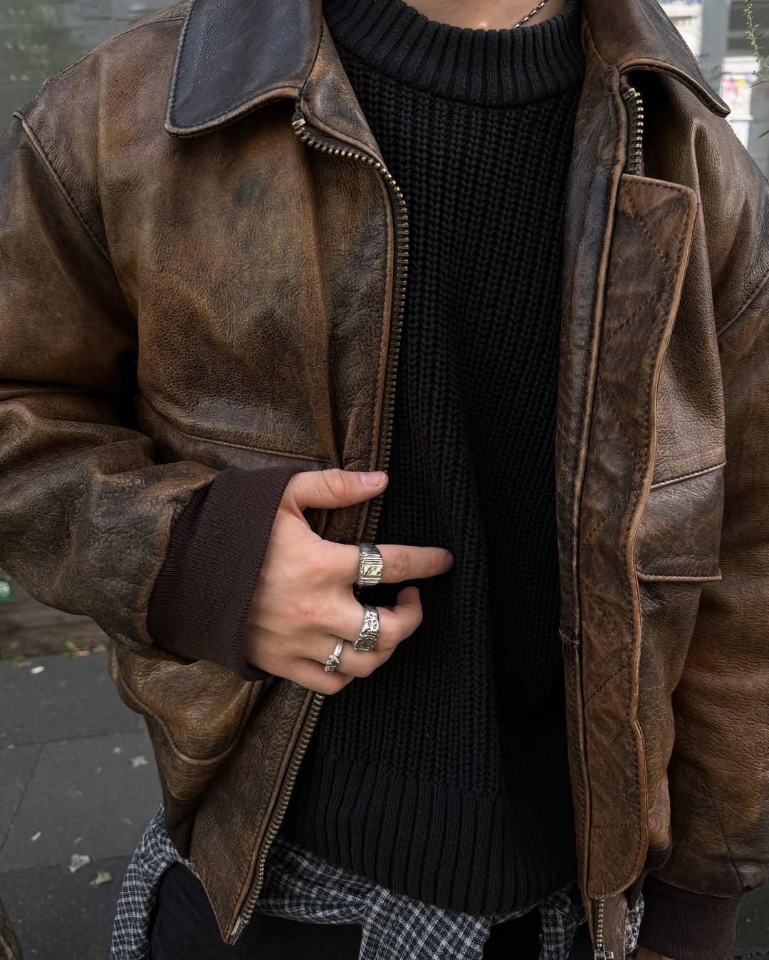80s Vintage Brown Leather Bomber Jacket, Heavy Duty Handmade