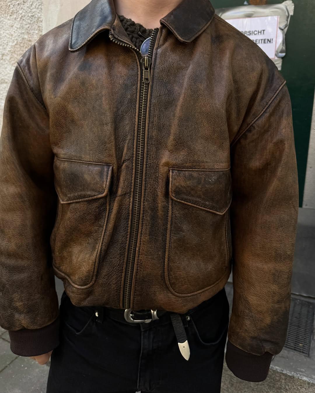 Genuine Leather Coat Men's Genuine Lambskin Leather Bomber Jacket