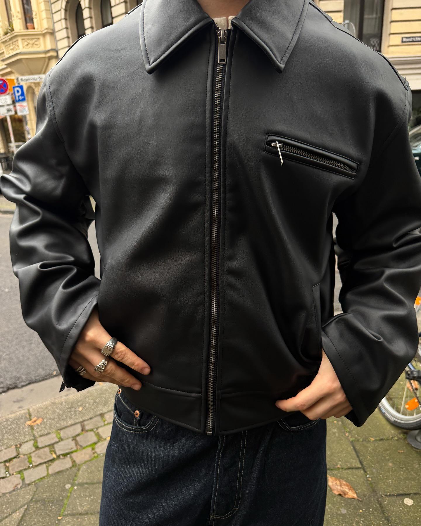 Handmade Vintage Black Leather Bomber Jacket for Mens 90s Retro