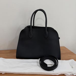 Borsa tote media strutturata in pelle Margaux nera, realizzata a mano, da 17 pollici, borsa da lavoro elegante da donna, borsa a tracolla per tutti i giorni, borsa da ufficio, idea regalo