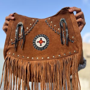 Suede Leather Fringe Crossbody Bag: Brown Cowhide Shoulder Purse