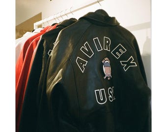 Vintage Avirex USA Leder Bomberjacke - Echtes Rindsleder Flugstil