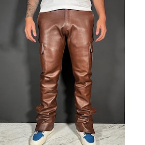 Handmade Sheepskin Leather Cargo Pants: Men&#39;s Biker Trousers