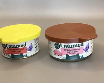 X2 Can Tin Cover Plastic Lid Caps Seal Cat Pet Food Top Storage Untamed Canagan