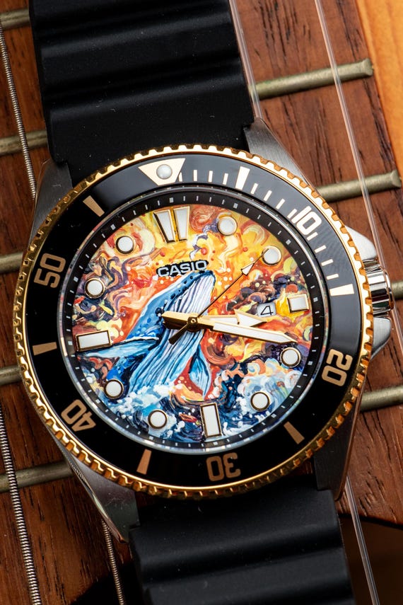 Custom Hand-painted Casio Watch MDV-106 Duro Marlin + Bracelet