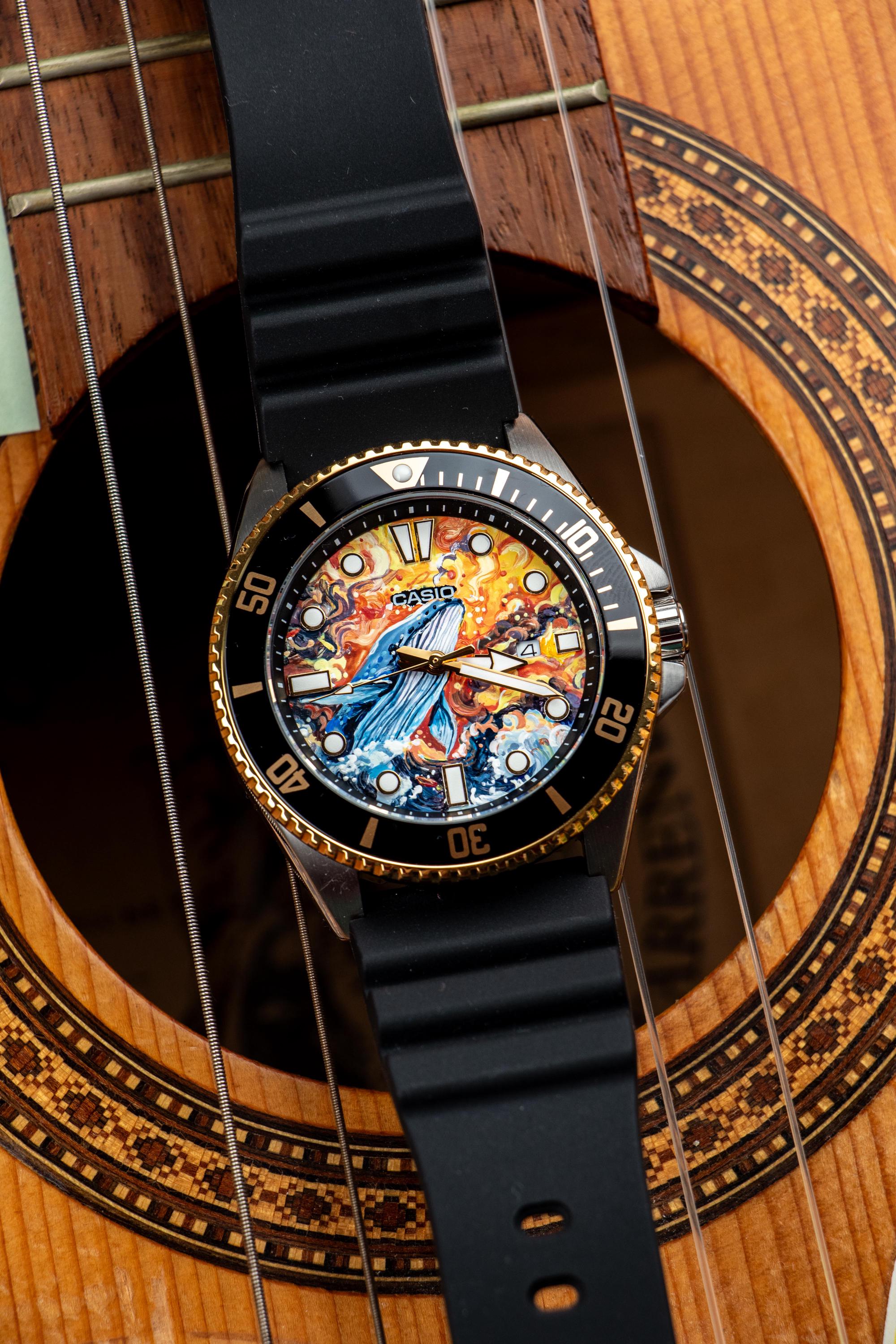 Custom Hand-painted Casio Watch MDV-106 Duro Marlin + Bracelet