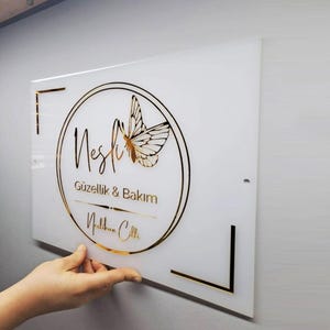 White Acrylic Rectangular 3D Business Logo Sign | Custom Acrylic Business Sign |Acrylic Logo Sign| 3D Acrylic Business Signage | Office Sign