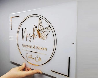 Weißes Acryl Rechteckiges 3D Business Logo Schild | Personalisiertes Business Schild |Acryl Logo Schild| 3D Acryl Geschäft Beschilderung | Büroschild