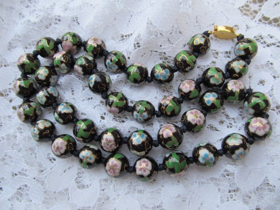 SALE-Vintage Black Cloisonne Bead Necklace-Multi … - image 6
