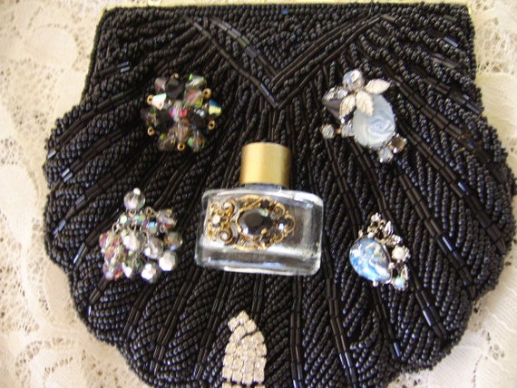 Vintage OOAK Black Beaded Jeweled Perfume Bottle … - image 3