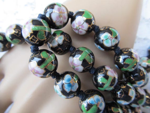 SALE-Vintage Black Cloisonne Bead Necklace-Multi … - image 9