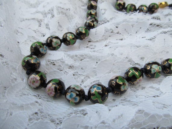 SALE-Vintage Black Cloisonne Bead Necklace-Multi … - image 4