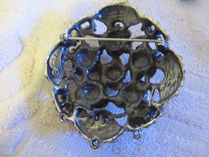 Vintage Signed Tortolani Brooch and Clip Drop Dangle Earrings
