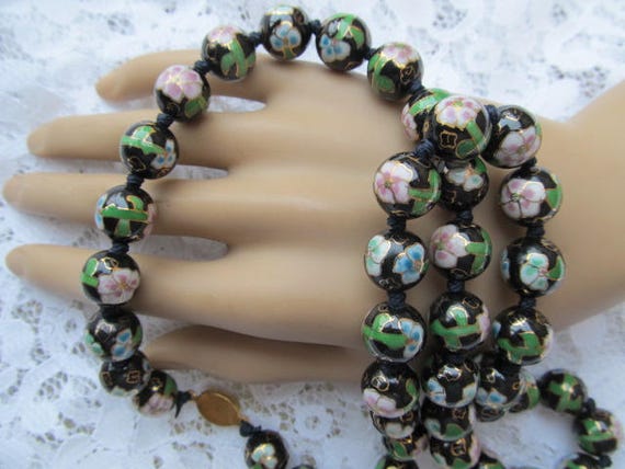 SALE-Vintage Black Cloisonne Bead Necklace-Multi … - image 2