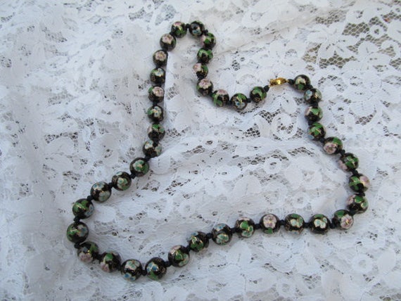 SALE-Vintage Black Cloisonne Bead Necklace-Multi … - image 5