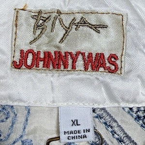 Rare Biya Johnny Was XL Embroidered Silk Blouse Cream Blue Floral Button Down image 3