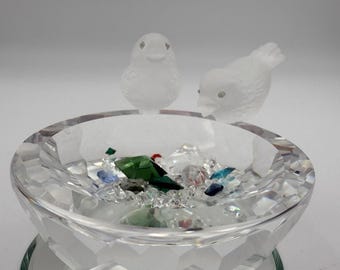 Figurine de bain d'oiseau en cristal argenté Swarovski 7460 NR108 Oiseaux givrés en boîte 10029