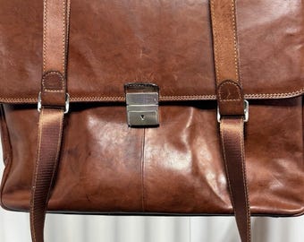 Tony Perotti Italian Leather Briefcase Brown Laptop Messenger Bag Vera Pelle