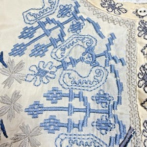 Rare Biya Johnny Was XL Embroidered Silk Blouse Cream Blue Floral Button Down image 12