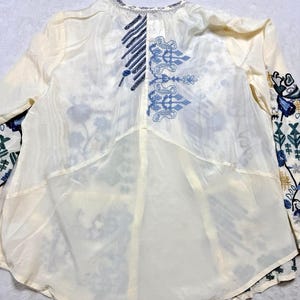 Rare Biya Johnny Was XL Embroidered Silk Blouse Cream Blue Floral Button Down image 7