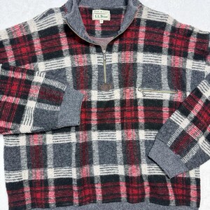 L.L. Bean Vintage Plaid Wool Blend Quarter Zip Pullover Large Italy Cabincore