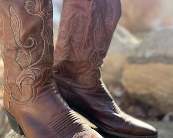 Dan Post Vintage 1992 Western Cowboy Stövlar 10D Brunt Läder Cabincore