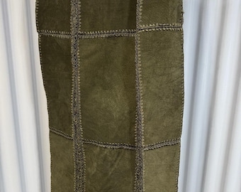 vintage SMH olive patchwork jupe en cuir bohème romantique midi taille 6