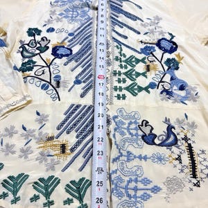 Rare Biya Johnny Was XL Embroidered Silk Blouse Cream Blue Floral Button Down image 5