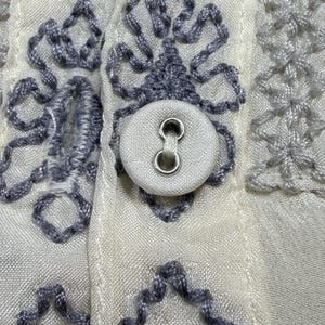 Rare Biya Johnny Was XL Embroidered Silk Blouse Cream Blue Floral Button Down image 13
