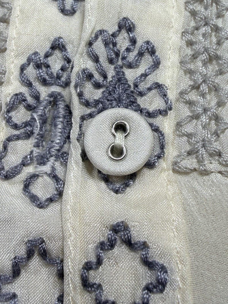 Rare Biya Johnny Was XL Embroidered Silk Blouse Cream Blue Floral Button Down image 13