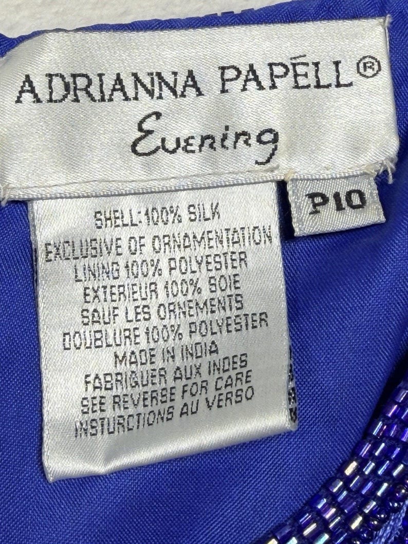 Blusa de noche de seda con cuentas de Adrianna Papell, estampado floral azul, talla 10 petite, estilo vintage de los años 90. imagen 2