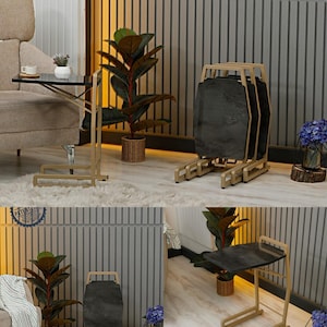 May include: Contemporary side tables featuring black tabletops and gold-toned metal frames. One table is placed beside a sofa, and another is freestanding. The tables are designed for indoor use and have a minimalist design, suitable for various living spaces.