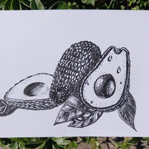 Cartão original desenhado à mão com abacate