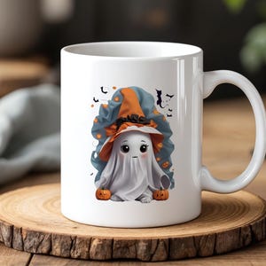 Cute Halloween Witch Ghost Mug 330ml Kawaii Spooky Season Ceramic Coffee Cup Fall Ghost with Pumpkin Gift Mug