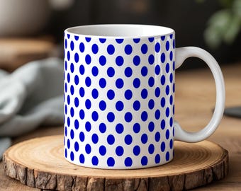 Niebieski ceramiczny kubek w kropki 11 uncji Stylowy kubek do kawy Zabawny wzór retro – prezent dla niej lub dla niego Można myć w zmywarce
