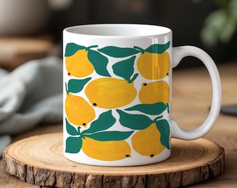 Ceramiczny kubek z wzorem cytrynowym, świeży cytrusowy kubek do kawy, 330 ml, letni prezent kuchenny