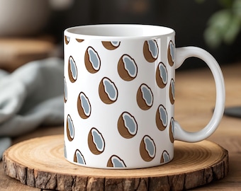 Coconut Pattern Mug Tropical Island Inspired Ceramic Coffee Cup Exotic Summer Beach Vibes Tea 330 ml Mug