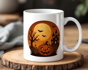 Tasse d'Halloween 330 ml citrouille effrayante maison hantée tasse en céramique mignonne tasse de café d'automne cadeau d'halloween lavable au lave-vaisselle