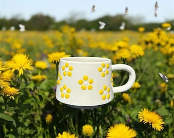 Yellow Daisy Ceramic Mug 250ml Handmade Spring Flower Cup Cute Floral Coffee or Tea Mug