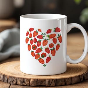 Strawberry Heart Mug Cute Fruit Love Cup 330 ml Ceramic Coffee Mug Berry Lover Gift Sweet Summer Kitchen Decor