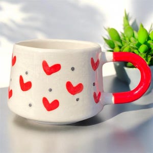 Handmade Red Heart Mug 200 ml Ceramic Coffee Cup Cute Love Pottery Mug Romantic Gift Idea