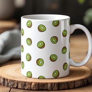 Kiwi Pattern Mug Cute Fruit-Themed 11 oz Ceramic Cup Fun Summer Gift for Foodies, Fruit Lovers & Colorful Kitchen Decor