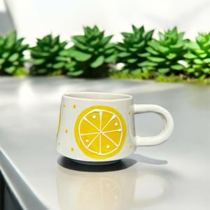 Handmade Lemon Ceramic Mug 200 ml Yellow Citrus Fruit Coffee Cup Cute Pottery Tea Mug Summer Gift Idea