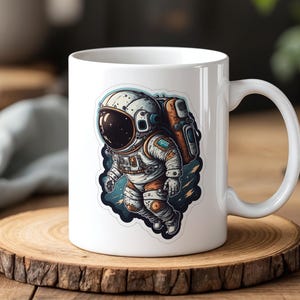 Astronaut Mug 330ml Ceramic Space-Themed Coffee Cup with Vintage Sci-Fi Illustration Cosmic Gift for Space Lovers Dreamers